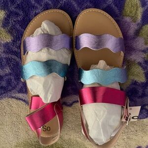 SO Girls Metallic Multicolor Wavy Strap Sandals - Purple, Blue, Pink